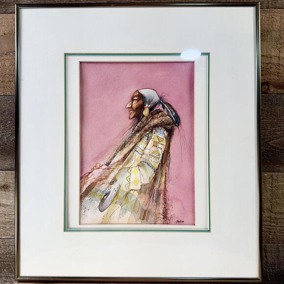 Vintage 1976 Original Signed John Lawrence Doyle Washakie Priest Water Color - Picture 1 of 8